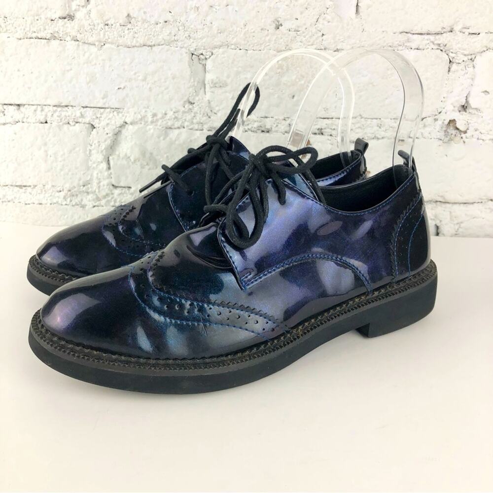 Blue Sparkly 90’s Patent Leather Chunky Oxford Shoes